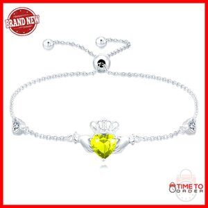 Sterling Silver Claddagh Bracelet Adjustable Chain Irish Birthstone Jewelry Gift